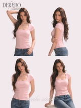 Minky Square Slim Color Short Sleeve T-shirt