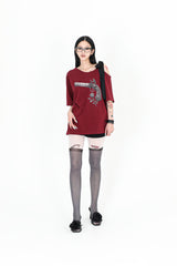 リボンローズピストルTシャツ #ワイン