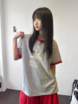 レットコントラストレタータトゥーパッチショートスリーブTシャツ3カラー