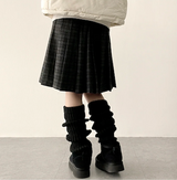 Bomi A-line pleated check midi skirt 