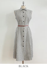 Tenza Stripe Sleeveless Shirt One Piece (Belt Set)