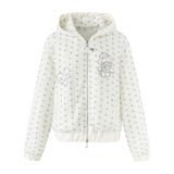 Vintage Floral Waffle Napoleon Button Hooded Zip-Up Jacket
