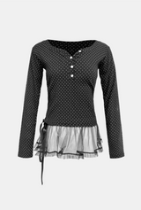 Dot Button Frill Wrap T-shirt
