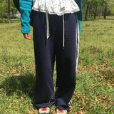 Selly Elastic Waist Lace-Trim Sweatpants Long Pants (2 Colors)