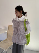 Toyan Frill Shirring Collar Shirt Blouse