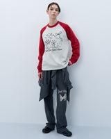 RIBBON CATS RAGLAN LONG SLEEVE-RED