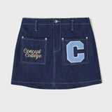 Sky Blue C Patch medium Blue Denim Mini Skirt [For women]