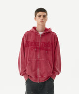 WASHED CUT OFF APPLIQUE HOOD ZIP UP