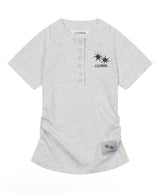 MERIA HENRY NECK RAGLAN SHIRRING HALF T (2COLOR)