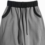 カーブカットカラーブロッキングトレーニングコットンワイドロングパンツ (2 colors)