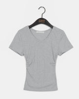 Monve Side Shirring V-neck T-shirt