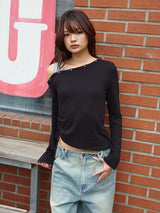 EYELET OFF SHOULDER L/S BLACK