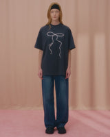 ウェーブパールリボンTシャツ-CHARCOAL