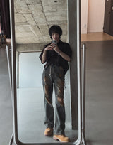 グリーナーダメージワイドデニムパンツ