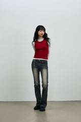 COMET LAYERED SLEEVE TOP / RED