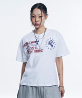 ホースレタリングヘンリーネッククロップドTシャツ - ホワイト