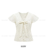 Enne Dot Ribbon Pintuck Blouse