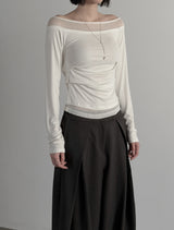 Ribbed Color Matching Layered Pintuck Boat Neck Tee