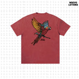 Rainforest Rose Red Denim-Washed T-Shirt (Colorful Macaw)