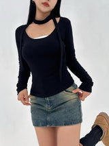 [SOFT-FIT/BODY SHAPING/SCARF SET] SCARF & CHOKER TEE - 2 COLOR