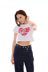 ハートスローガンクロップTシャツ / レッド