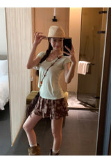 brown ethnic sleeveless skirt two-piece