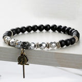 SVB-1018 Vintage beads matte coin cross onyx bracelet