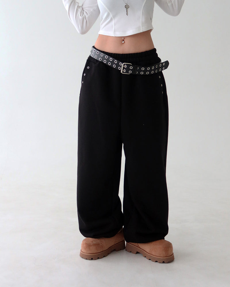 Punching eyelet string wide pants