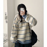 Foaming Stripe Dangara Boxy Fit Knit Hooded