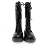 ラウンドトゥジッパーレースアップロングブーツ (Black)