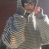 Koyu Button Stripe Warmer Hooded T-shirt