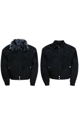 Suede Fur Collar Embellished Jacket