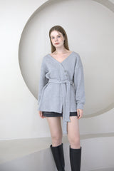 Offshoulder Wrap Strap Cardigan Gray
