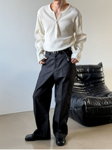 Waffle henry neck loose long sleeves(4color)