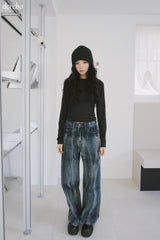 Vintage washed wide denim pants