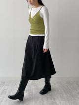Two-pin tuck cotton flare skirt