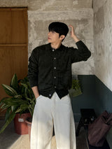 Angora semi-cropped collar cardigan