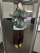 (UNISEX) コーデュロイワイドボクシーポケットルーズフィットパンツ - ピンク/ブラウン
