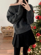#セクシーワンショルダーボタンニット (3color)