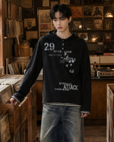 (UNISEX) アタック ヘンリーネック フーデッド ロングスリーブ