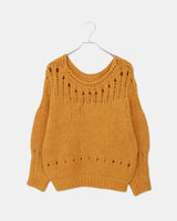 Renu Punching Round Neck Loose Fit Long Sleeve Long Knit