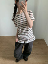 ピンレースクルーネックTシャツ (3color)