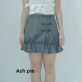 Smocked mini skirt with adjustable buckle