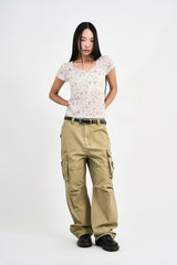 Flower Sheer Button T-shirt