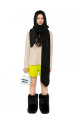 Yak Wool Ribbed Hooded Scarf