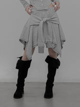 Knotted Unbalanced Sweat Midi Skirt