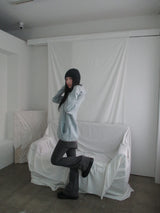 high-neck knit hoodie