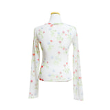 (3color) Blurred Flower Sheer Mesh Tee
