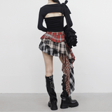 Chena unbalanced checkered cancan skirt