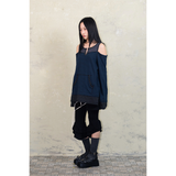 オーバーロックオフショルダーTシャツ : ST. ブルー